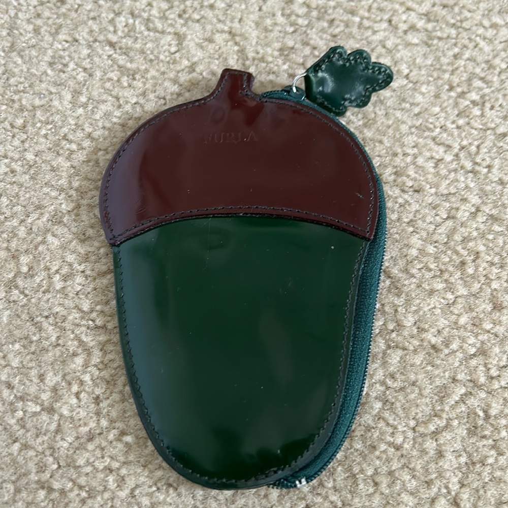 Furla Green/Brown Patent Leather Acorn Change Purse
